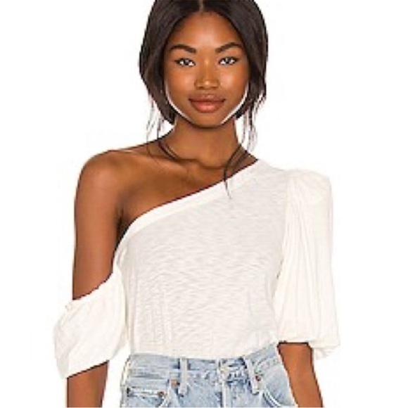 Nation LTD Daphne Puff Sleeve Asymmetric Tee in Off White Size Large - Picture 5 of 5